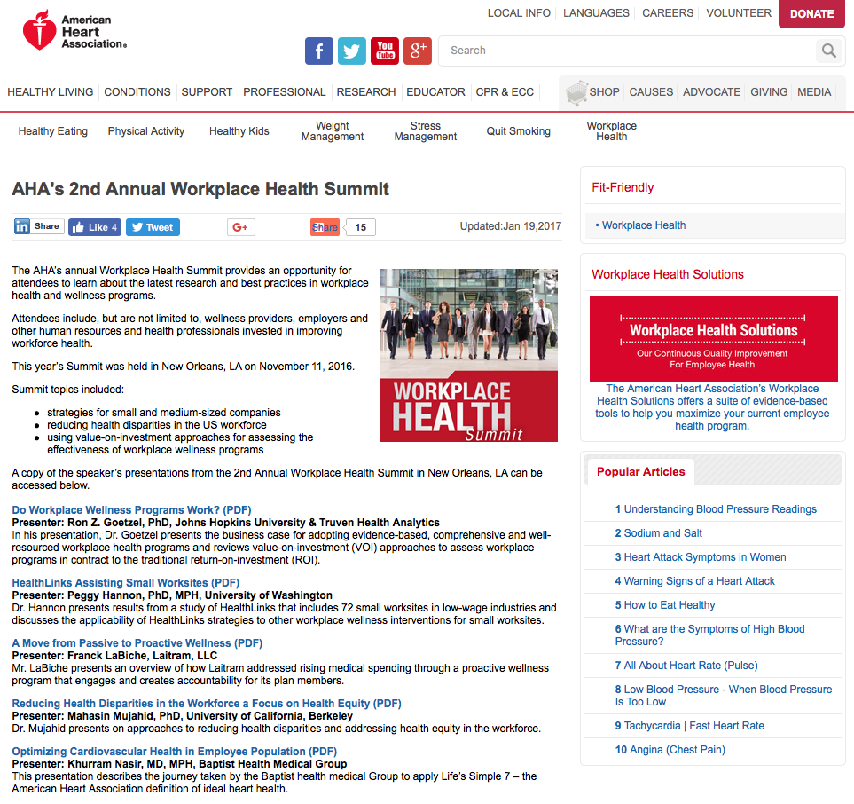 Image of AHA’s 2nd Annual Workplace Health Summit