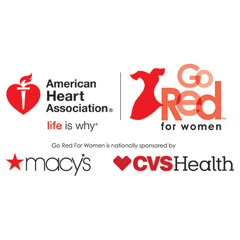 Go Red for Women, AHA, Macy's, CVS logos