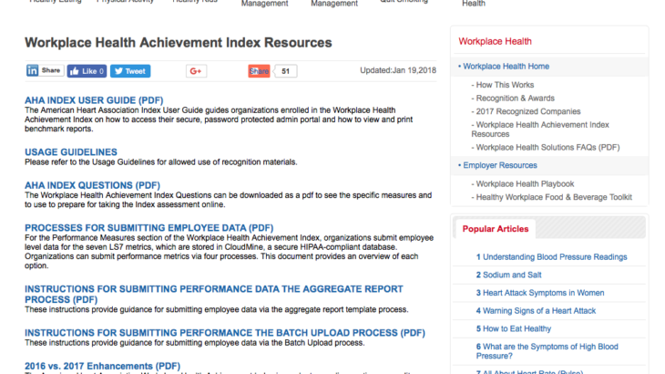 Workplace Health Achievement Index (American Heart Association Index) Resources