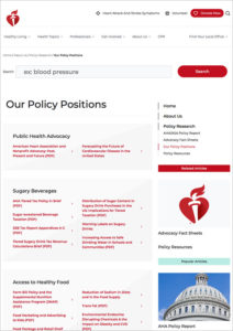 screen shot of AHA Policy Positions web page