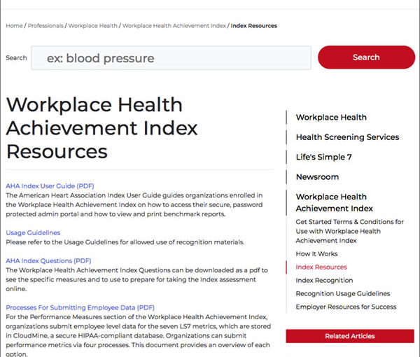 Workplace Health Achievement Index (American Heart Association Index) Resources