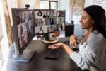 Woman on video teleconference from home
